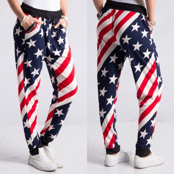 American Flag Drawstring Waist Jogger Pants - Picture 2 of 5